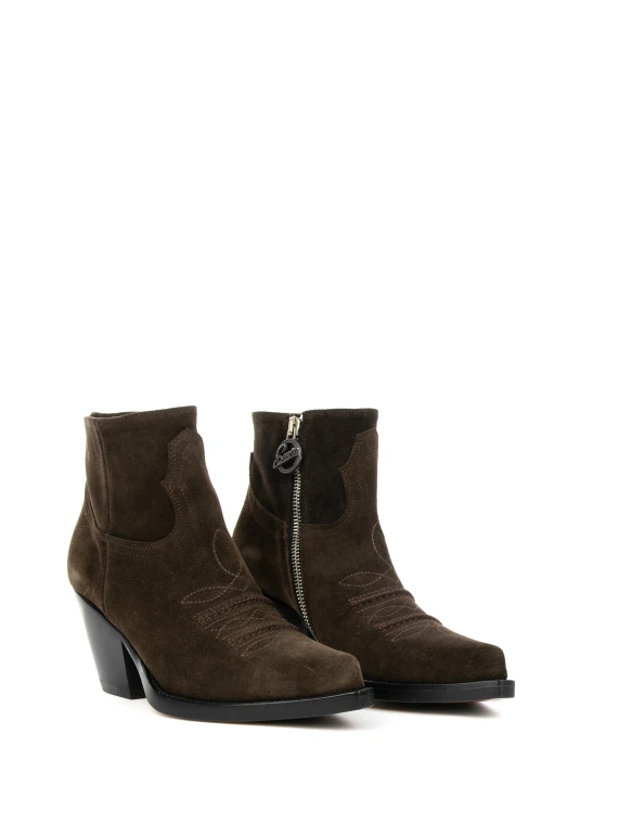 Brown Suede Texan Ankle Boot with Zip