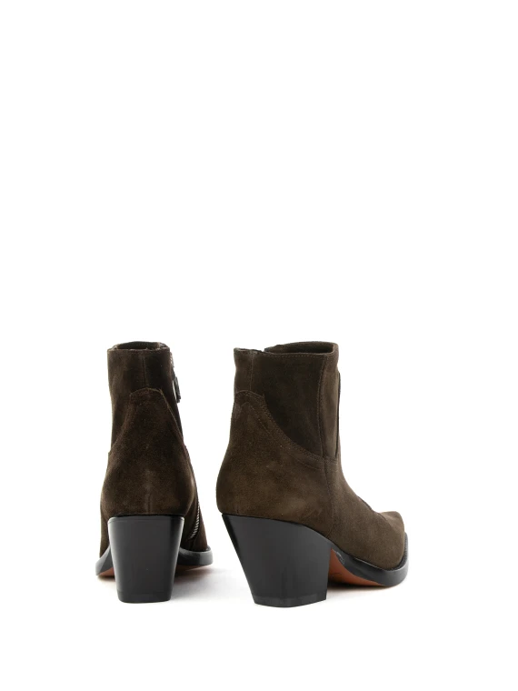 Brown Suede Texan Ankle Boot with Zip