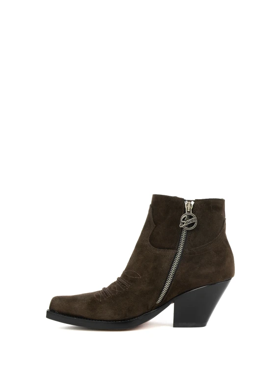 Brown Suede Texan Ankle Boot with Zip