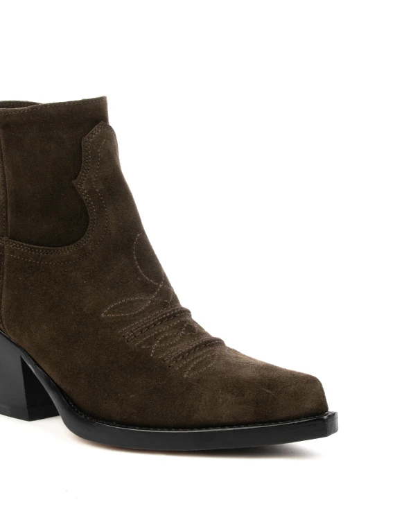 Brown Suede Texan Ankle Boot with Zip