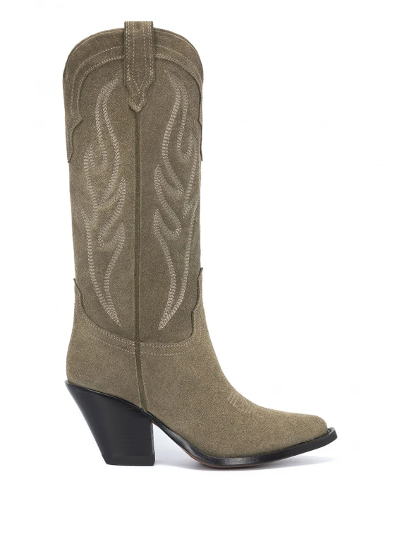 Stivale Texano Santa Fe stile cowboy in suede ricamato