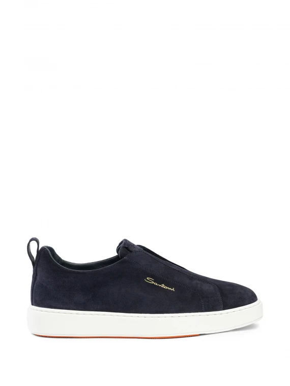 Sneaker slip-on in suede e fondo gomma