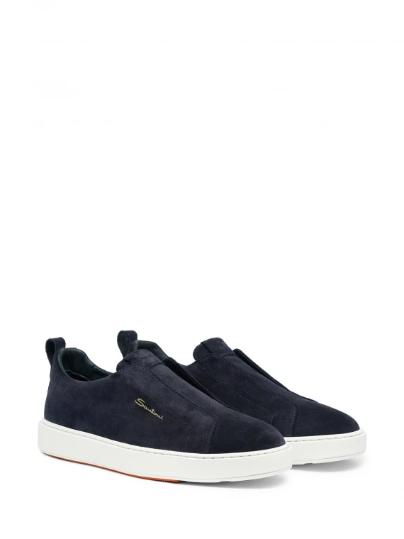 Sneaker slip-on in suede e fondo gomma