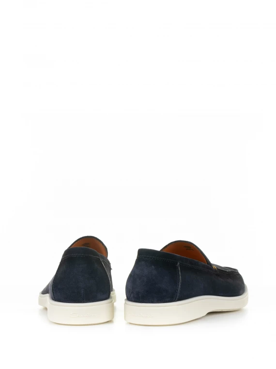 Moccasin in blue suede and rubber sole