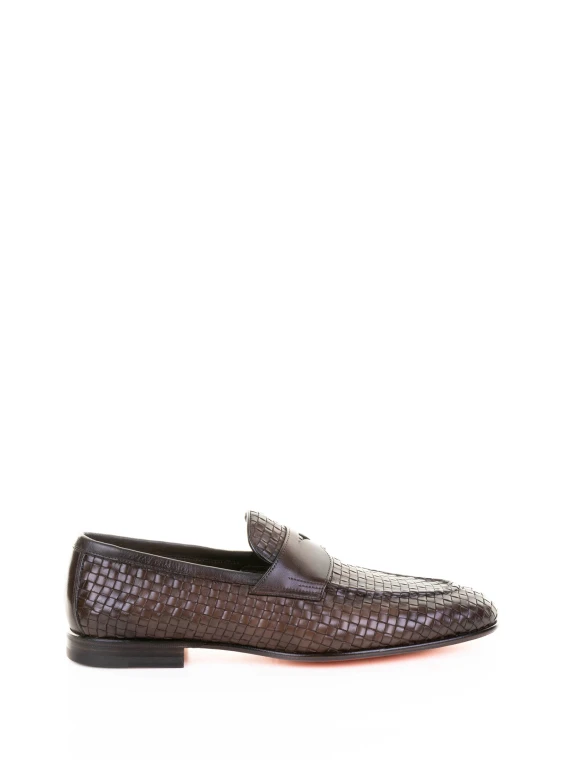 Brown Woven Leather Moccasin