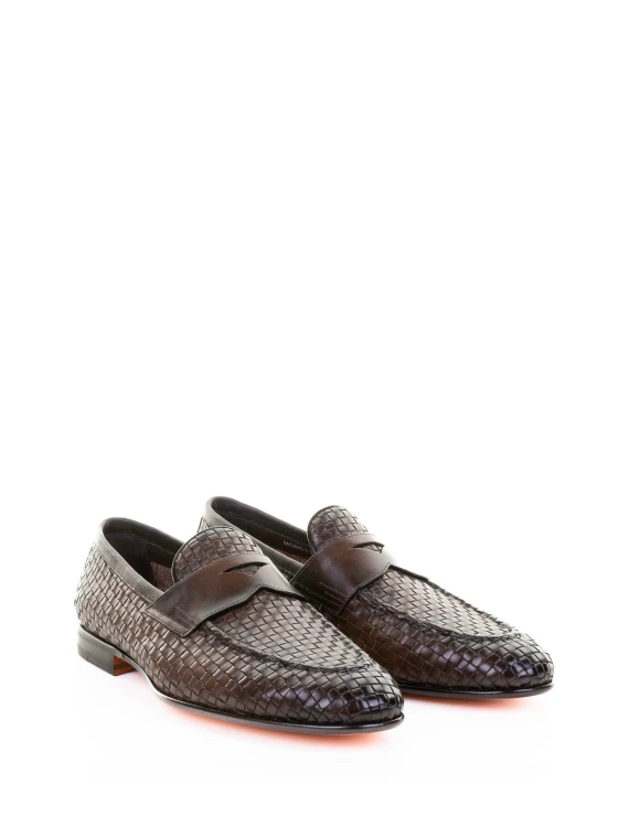 Brown Woven Leather Moccasin