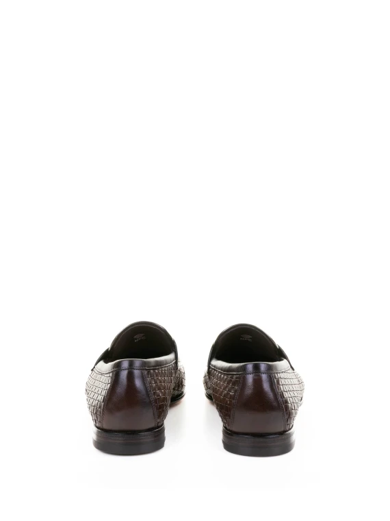 Brown Woven Leather Moccasin