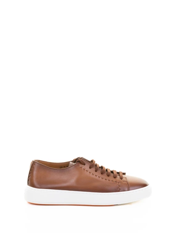 Sneaker marrone in pelle e fondo gomma