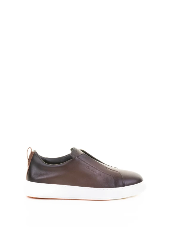 Sneaker slip on marrone in pelle