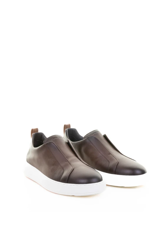 Sneaker slip on marrone in pelle