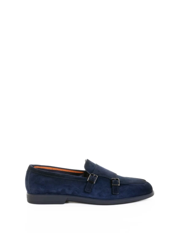 Blue Double Buckle Suede Moccasin