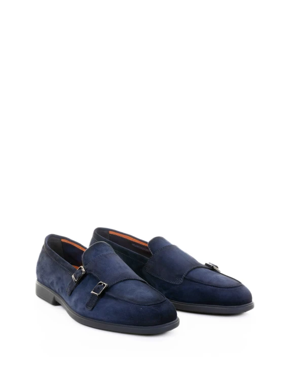 Blue Double Buckle Suede Moccasin