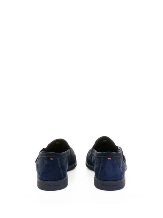 Blue Double Buckle Suede Moccasin