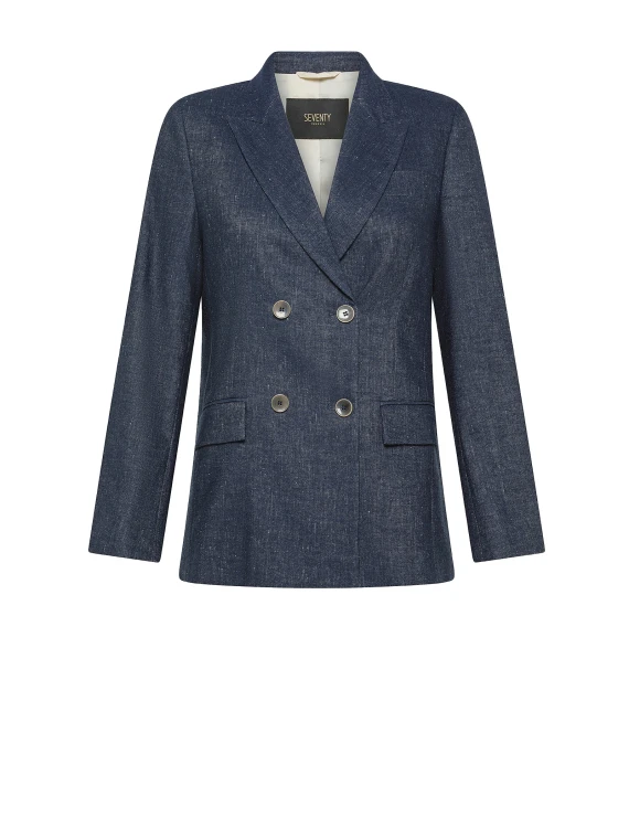 Blue Stretch Double Breasted Jacket