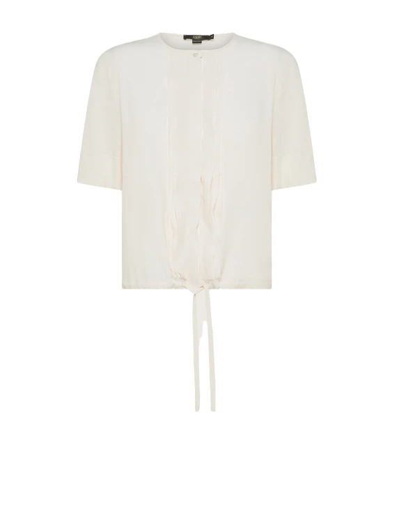 Camicia panna a maniche corte con arricciatura