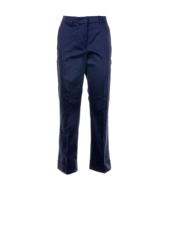 Pantalone blu stretch in cotone e raso