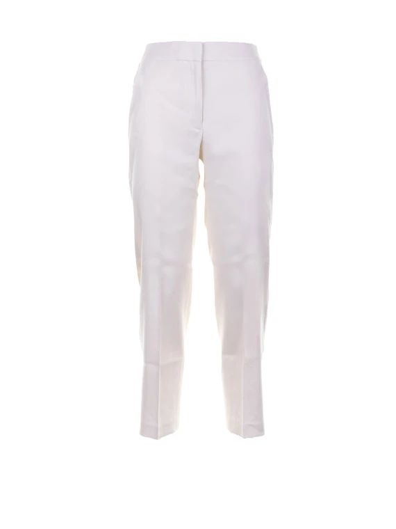 Pantalone bianco stretch in misto cotone e lino