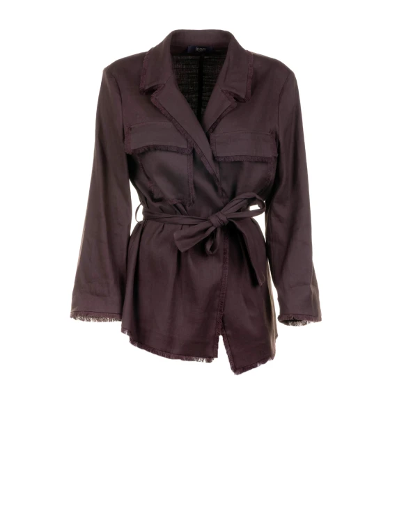 Women's Brown Blazer Jacket in Stretch Cotton Linen Blend
