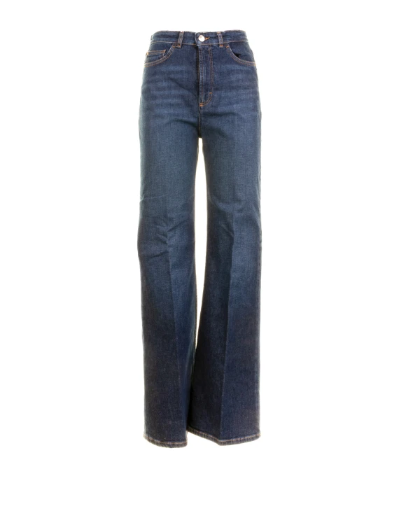 Pantalone a vita alta in denim blu