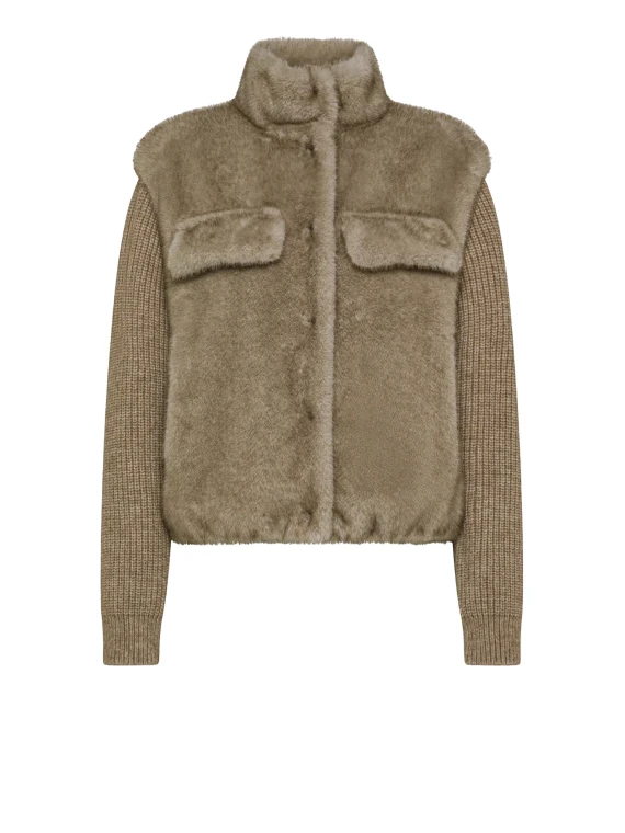 Pelliccia beige con maniche in maglia