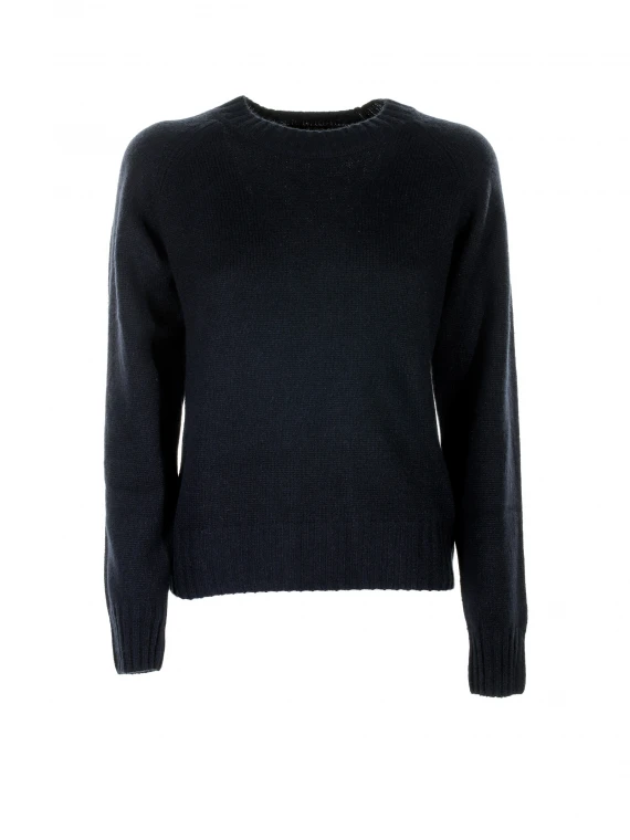 Blue crew-neck sweater in cashmere