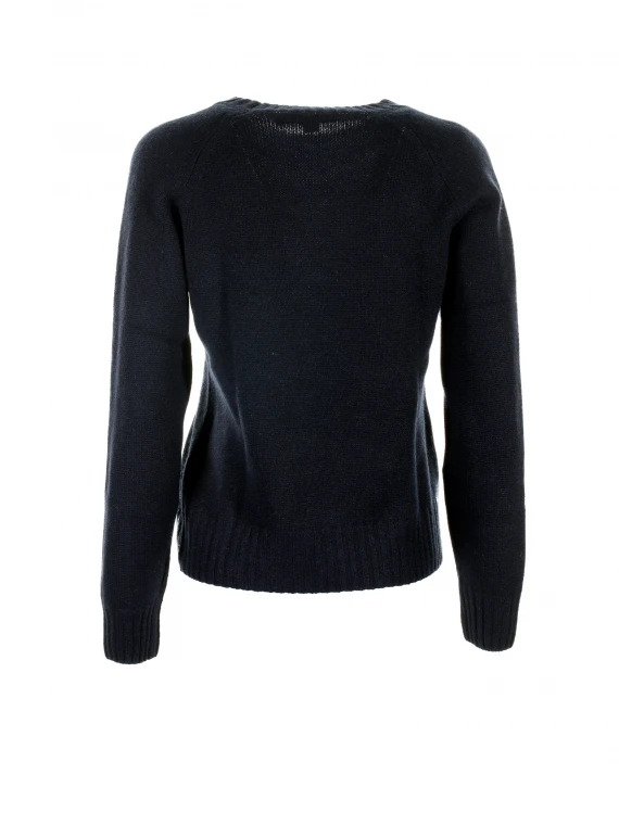 Maglia girocollo blu in cashmere