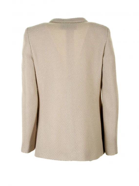 Giacca doppiopetto beige in maglia