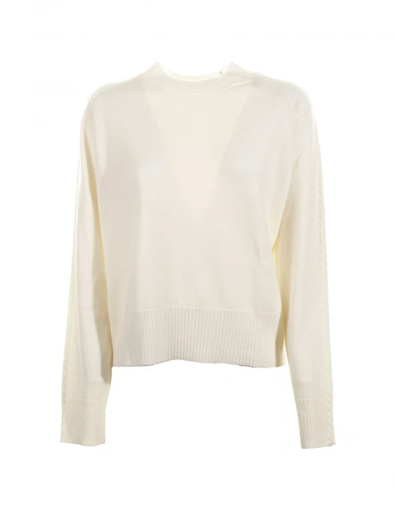 Maglia girocollo bianca in misto cashmere