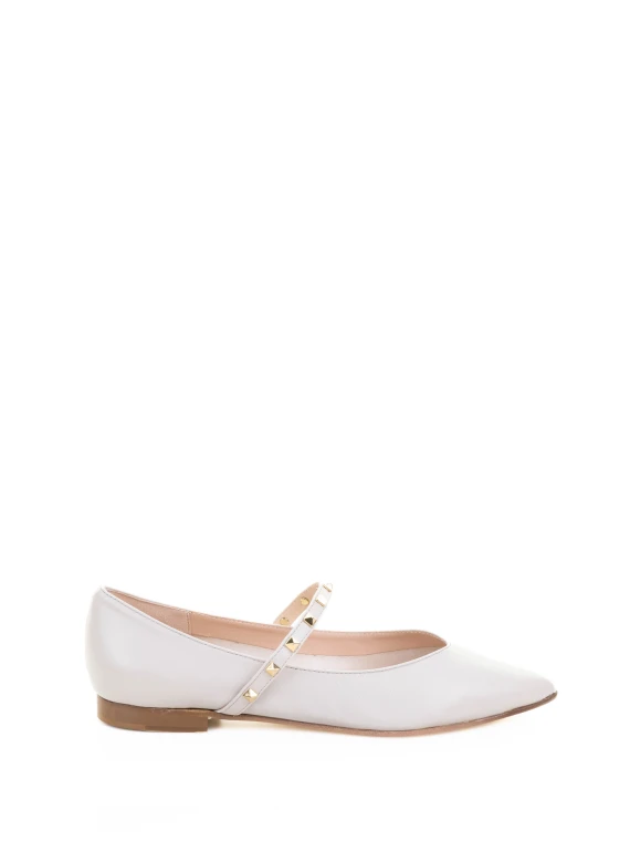 Ballerina bianca in pelle con cinturino