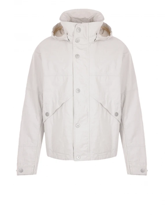 White jacket with buttons and hood