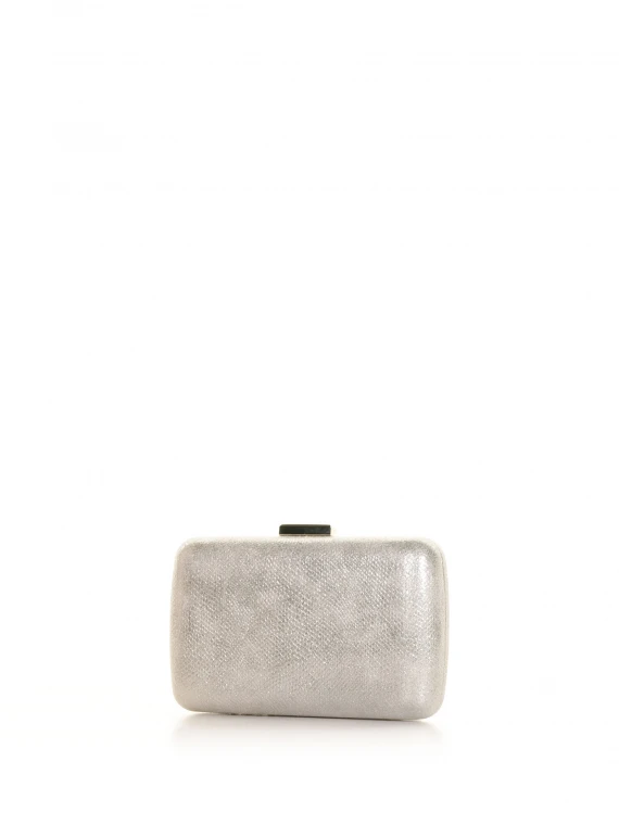 Clutch bag with shoulder strap in silver leather