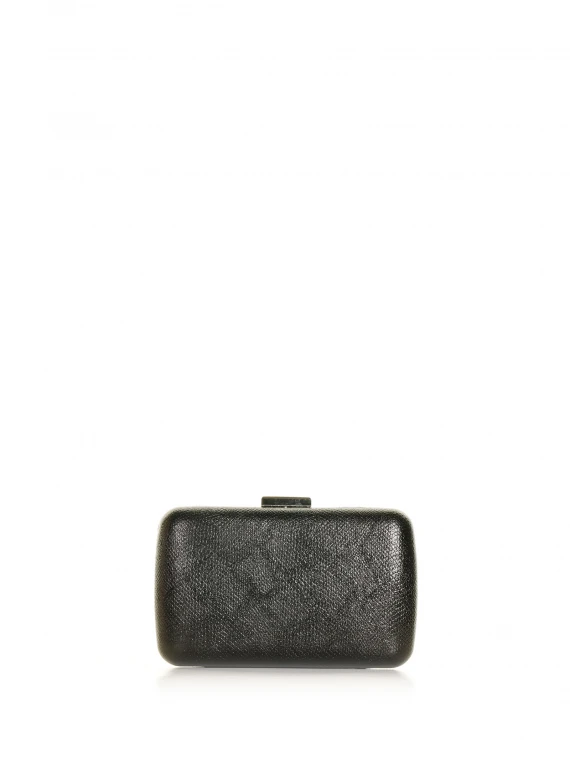 Clutch bag with shoulder strap in black leather