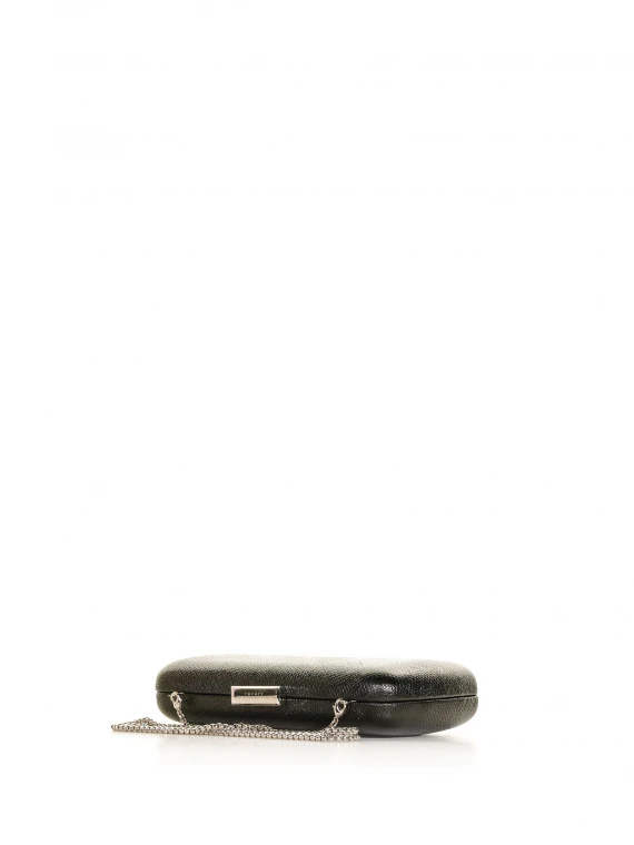 Clutch bag with shoulder strap in black leather