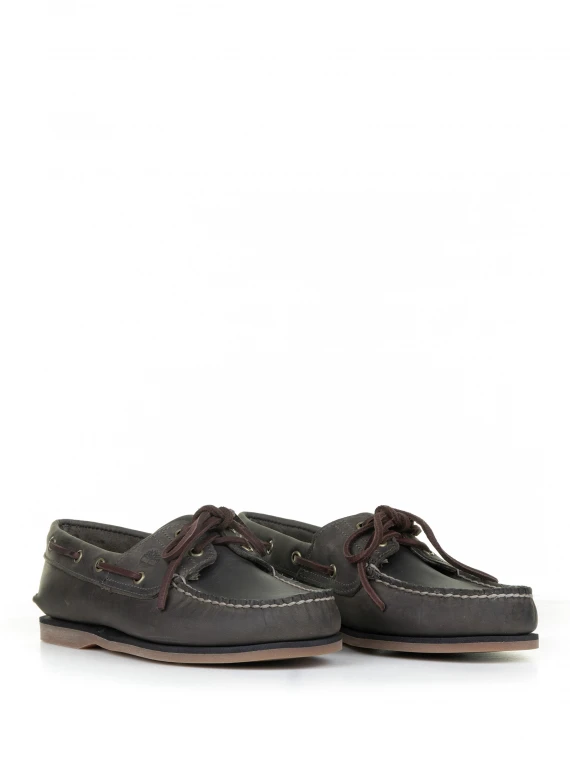 Gray leather boat moccasin