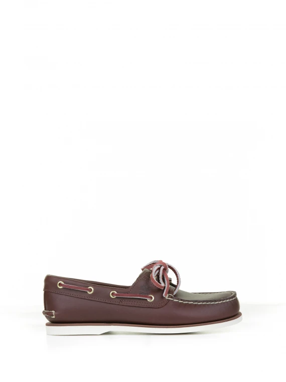 Brown leather boat loafer