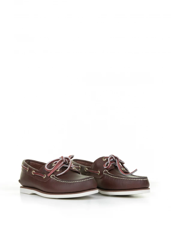 Brown leather boat loafer