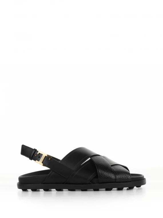 Black leather slingback sandal