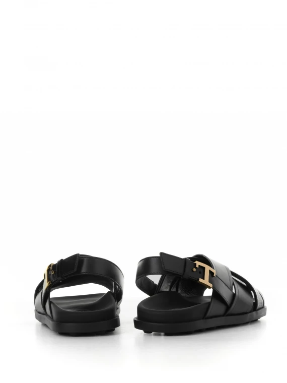 Black leather slingback sandal