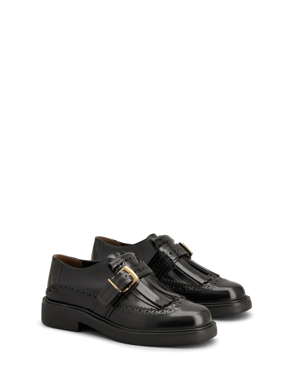 Monk Strap in leather with English dovetail stitching and fringe