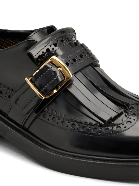 Monk Strap in leather with English dovetail stitching and fringe