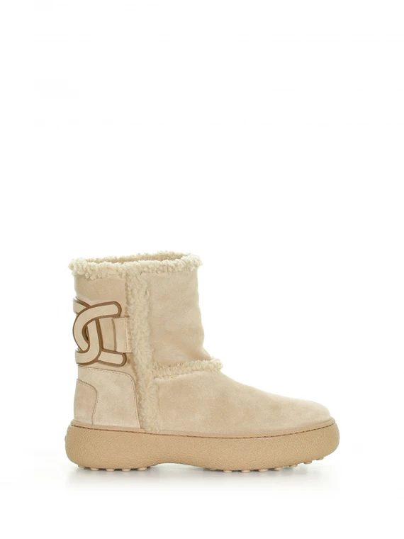 Suede and sheepskin ankle boot