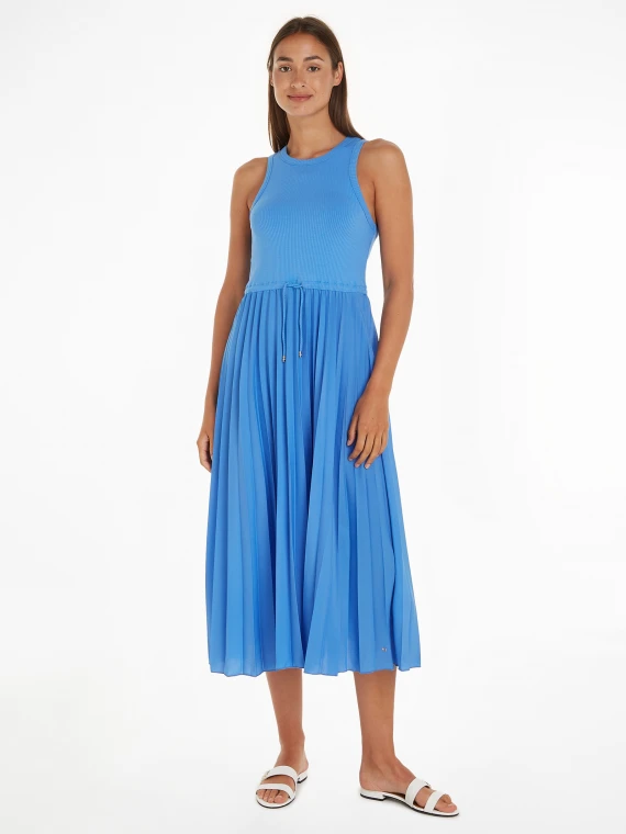 Sleeveless midi dress with pleated