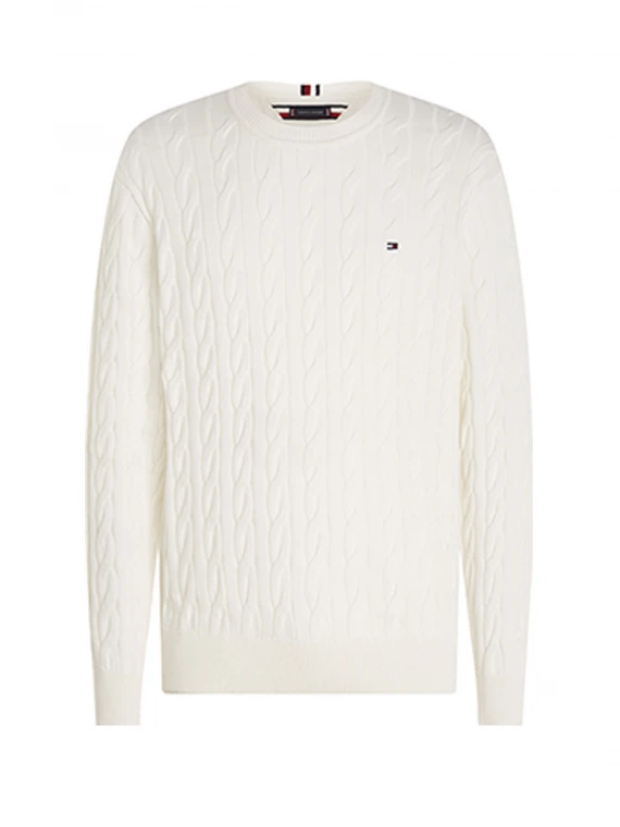 White cable crew neck sweater