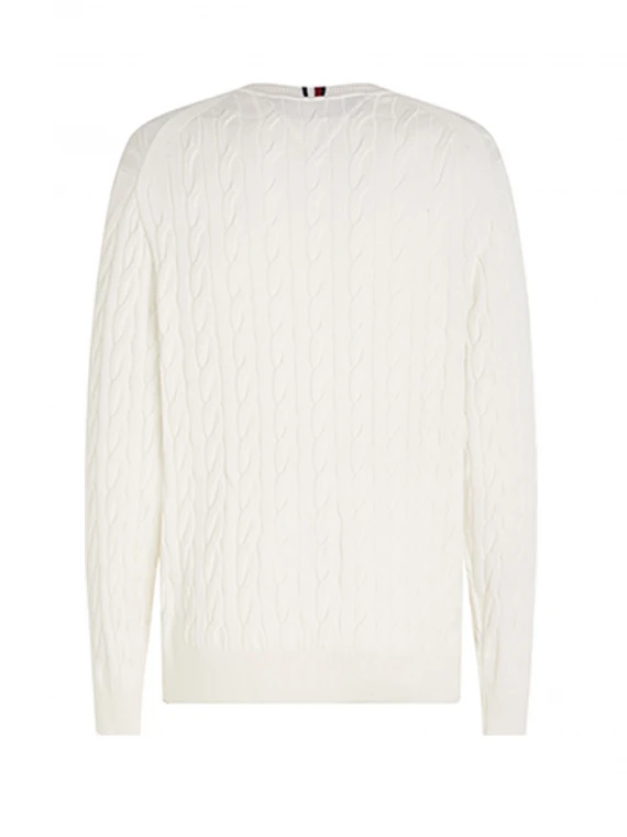 White cable crew neck sweater