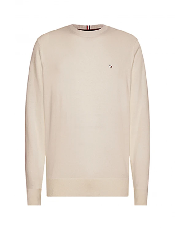 Beige crewneck sweater with mini logo