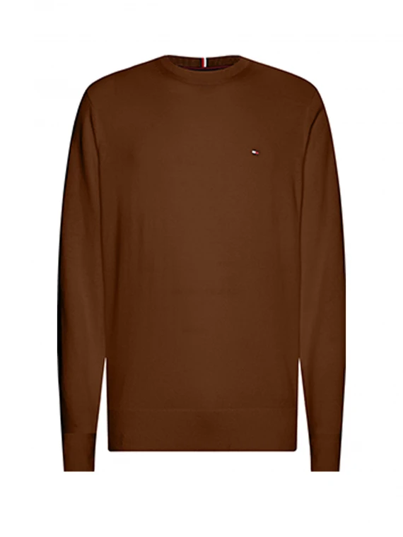 Brown crew-neck sweater with mini logo