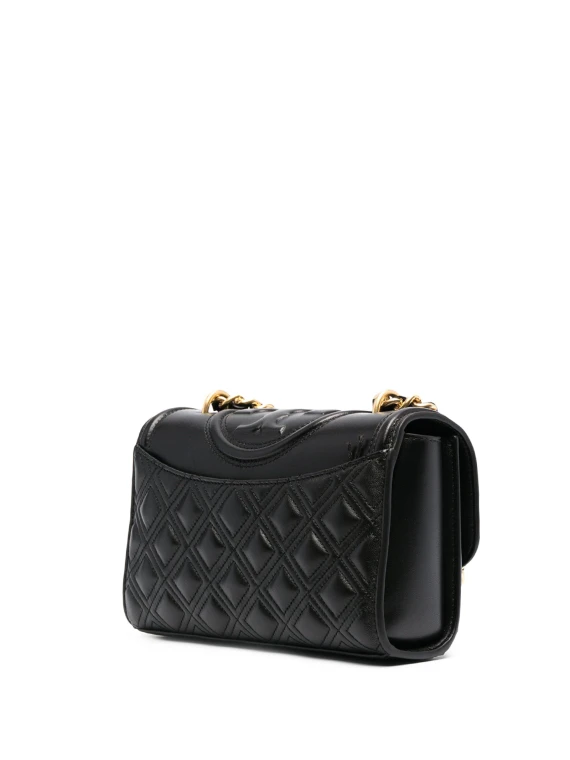 borsa in pelle nera con catena fleming small