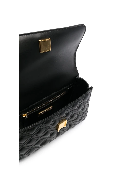 borsa in pelle nera con catena fleming small