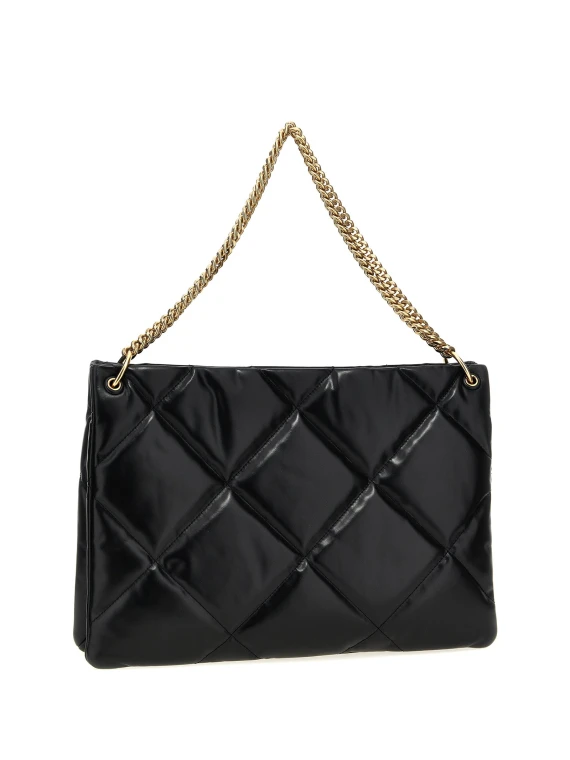 Kira Diamond Black Leather Shoulder Bag