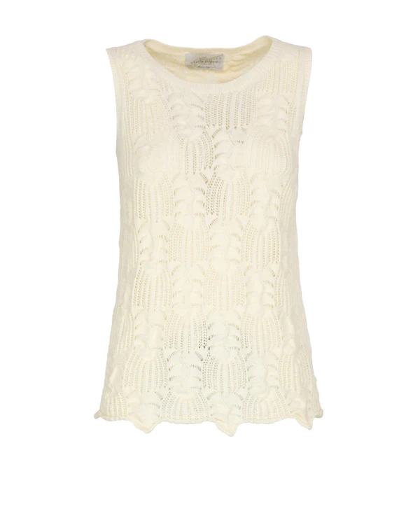 Top panna tricot donna